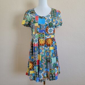 Dangerfield | Multicolor Celestial Patchwork Print Babydoll Dress